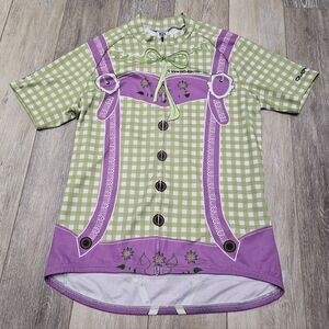 Owayo Lederhosen Cycling Jersey C3 Basic Custom Full Zip Pink Green Unisex Large